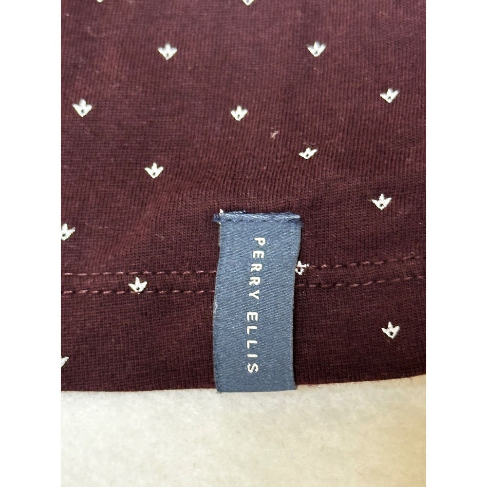 Perry Ellis Men's Burgundy Micro Dot Print Short Sleeve T-Shirt Tee Top Size L - Picture 3 of 8